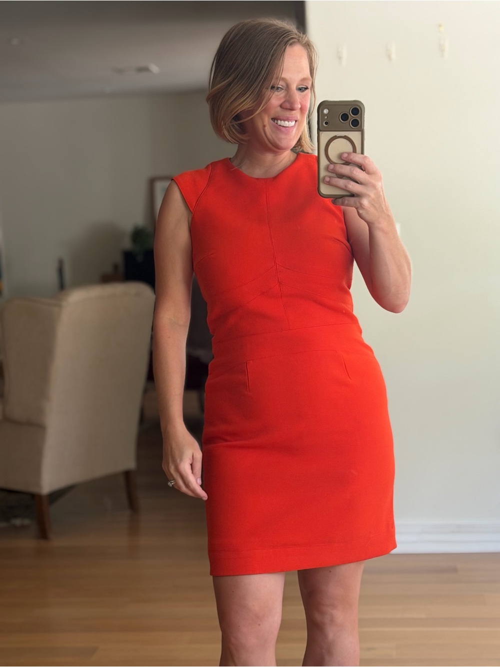 HUNTER BELL Size 10 Orange Cherry Tomato Red Cap Sleeve Mini Dress Spandex Zip